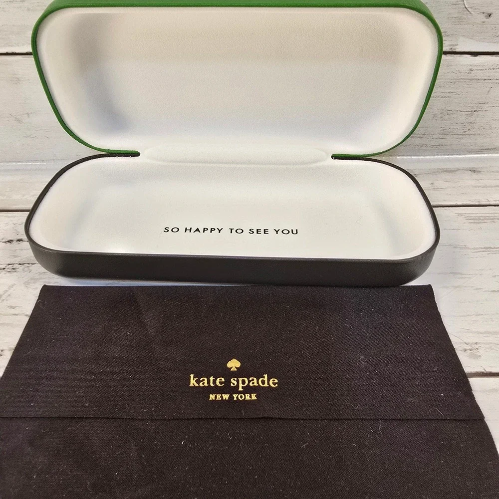 Kate Spade New York Green Black Hard Clamshell Eyeglass Case with Cleaning Cloth
